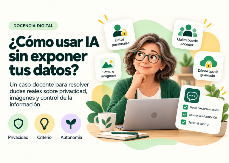 Ilustración sobre cómo utilizar la inteligencia artificial sin exponer datos personales, con énfasis en privacidad, criterio y autonomía.